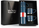 Kit Garrafa Térmica 500ml com 3 Xícaras em Aço Inoxidável – Conserva Bebidas Quentes e Frias, Portátil, Ideal para Viagens, Escritório (Azul)