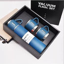 Kit Garrafa Térmica 500ml com 3 Xícaras em Aço Inoxidável – Conserva Bebidas Quentes e Frias, Portátil, Ideal para Viagens, Escritório (Azul)