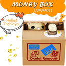 HmiL-U Banco roubando dinheiro, cofrinho para crianças, cofrinho para economizar dinheiro, roubo automático de dinheiro com fala em inglês, presente criativo (gato sorte)