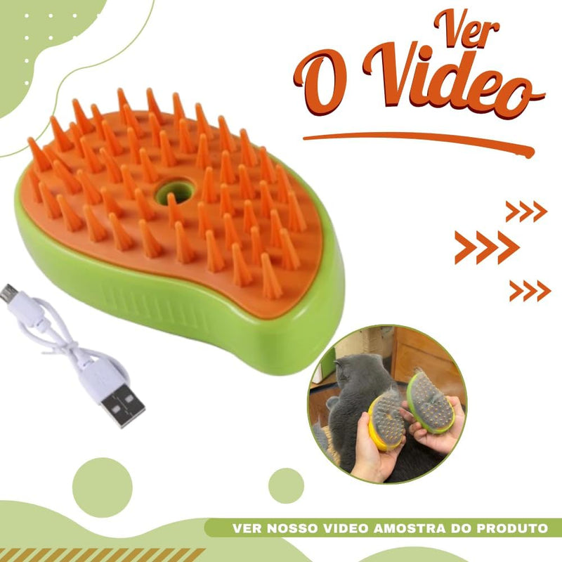 【Escova Valorizadora Elétrica - Escova Pet】 Escova Cachorros E Gatos, Escova Vapor 3 Em 1, -Pente Massageador Removedor de Pelos Recarregável USB, Escova Tira Pelos Cães E Gatos, Stam-Autolimpante Premium, "Shop Brasil"