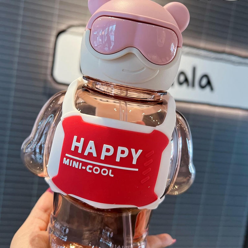 Água com Canudo para Crianças | á à prova vazamento 800 ml urso bonito | Garrafas á para bebês, garrafas á esportivas pa