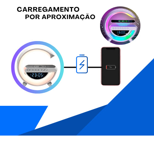 Carregador Luminária Caixa De Som 3 Em 1 Speaker Led Indução Cor Branco Comica