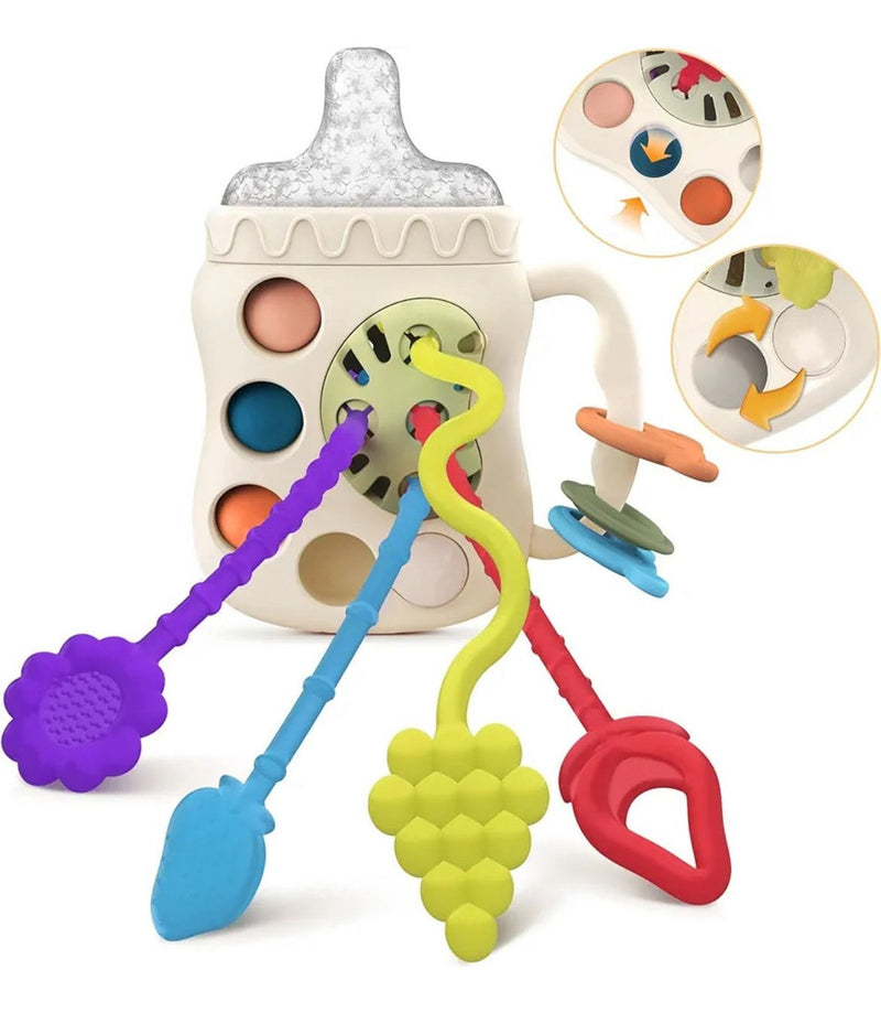 Mordedor Silicone Chocalho Bebê Formato Mamadeira Sensorial