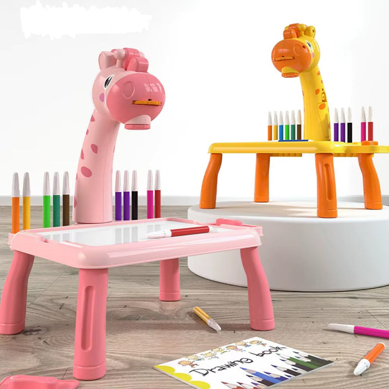 Projetor Infantil De Desenhos Mesa Pra Pinturas + Canetinhas