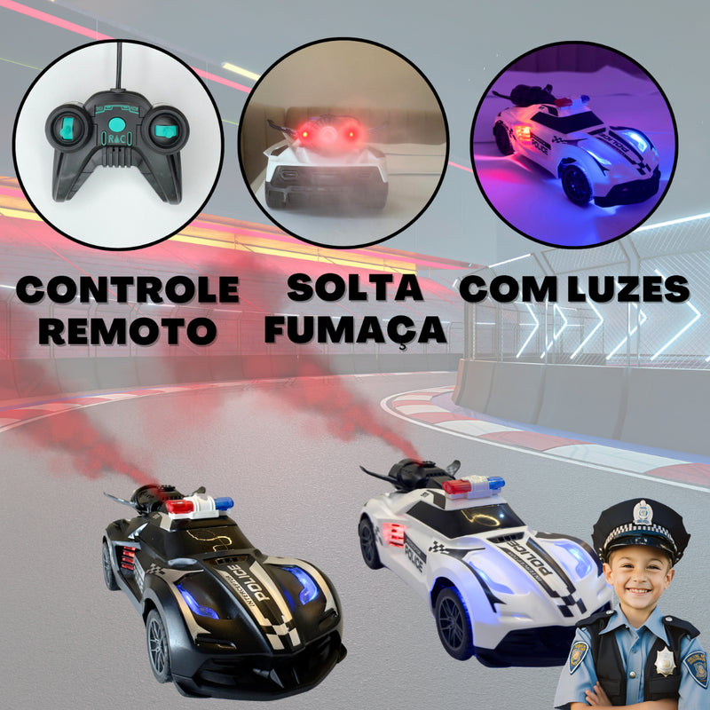 Carrinho De Polícia De Controle Veloz Solta Fumaça Com Luz