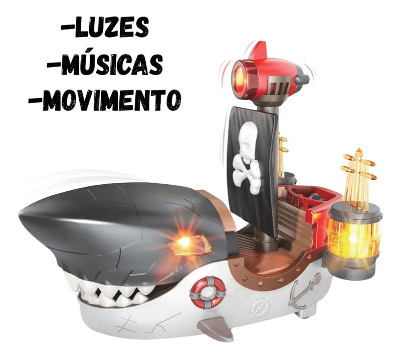 Brinquedo Barco Tubarão Pirata Com Luz Som E Movimento