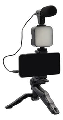 Kit Para Streaming De Vlogs E Microfone Com Luz De Tripé Cor Preto