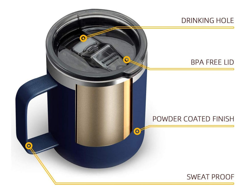 Aloufea 12oz Stainless Steel Insulated Coffee Mug With Ha Re