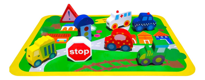 Brinquedo Infantil Educativo Cidade Carrinho De Madeira