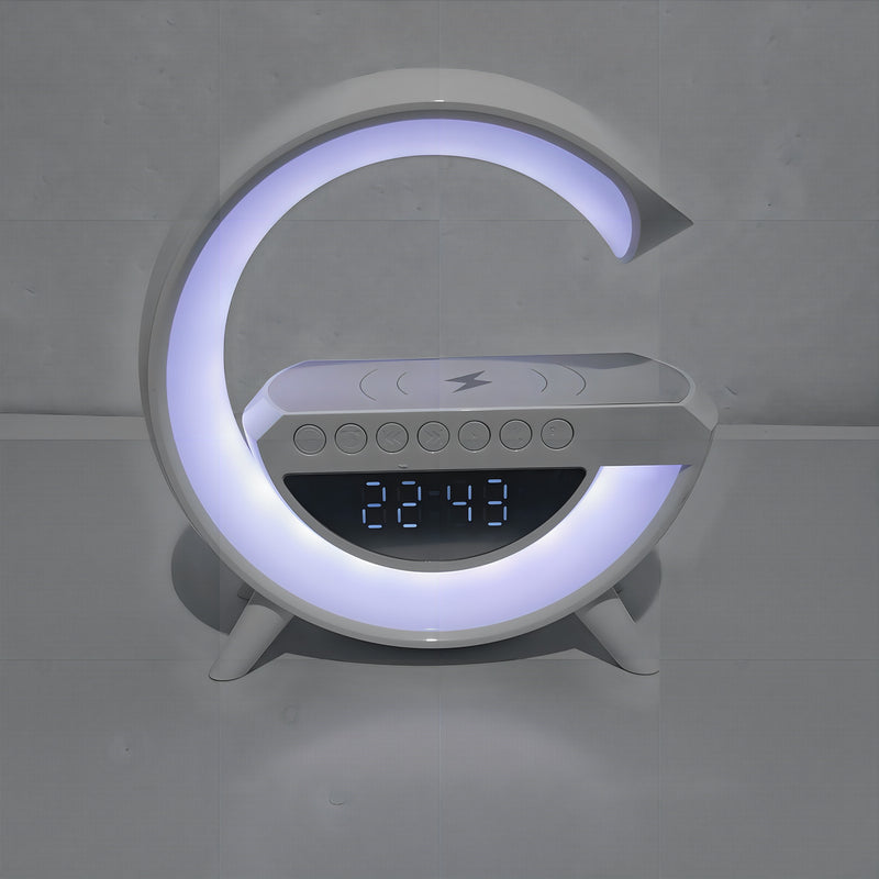 Carregador Luminária Caixa De Som 3 Em 1 Speaker Led Indução Cor Branco Comica