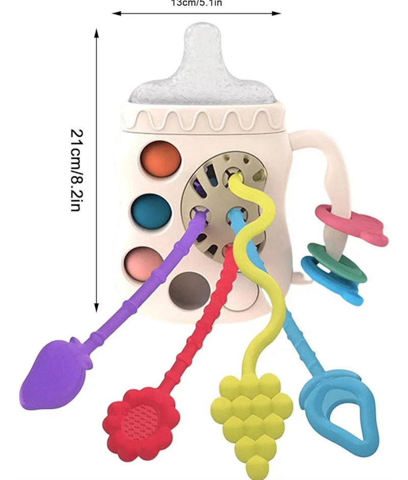 Mordedor Silicone Chocalho Bebê Formato Mamadeira Sensorial