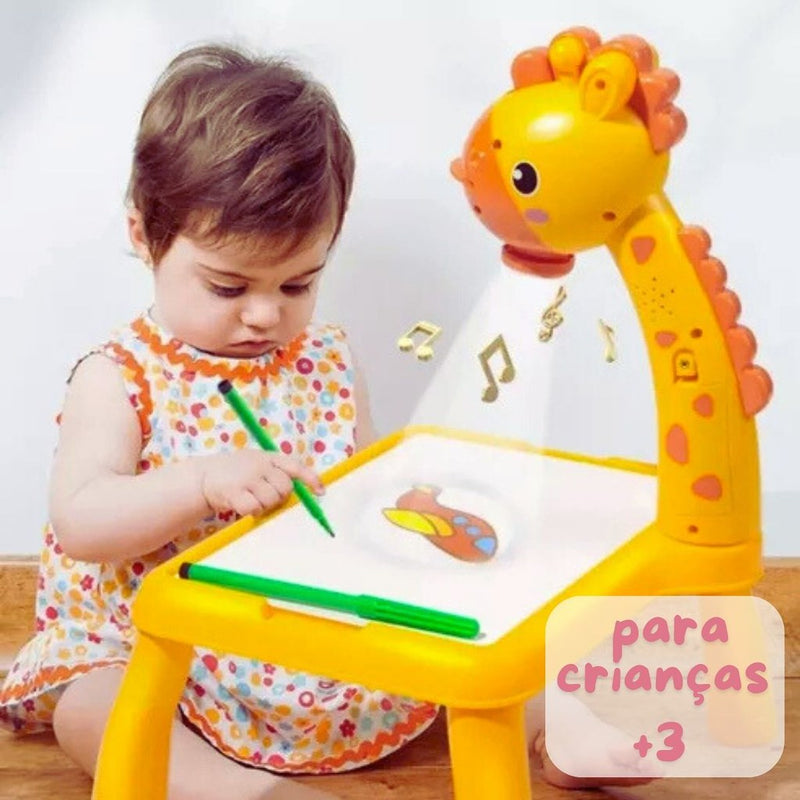 Projetor Infantil De Desenhos Mesa Pra Pinturas + Canetinhas