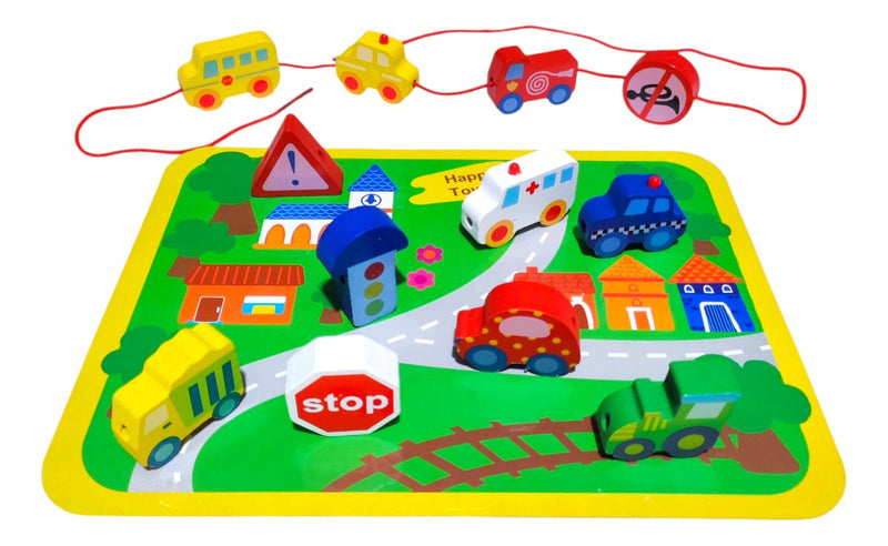 Brinquedo Infantil Educativo Cidade Carrinho De Madeira