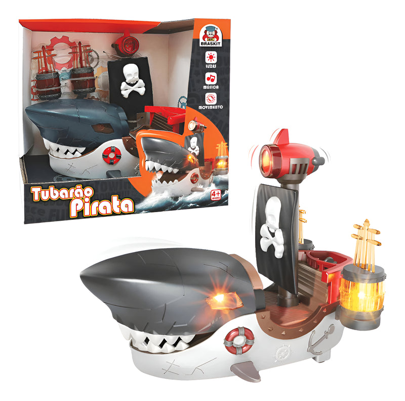 Brinquedo Barco Tubarão Pirata Com Luz Som E Movimento