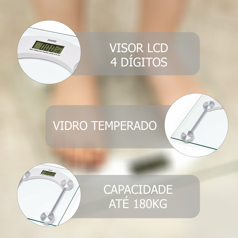 Balança Digital Vidro Quadrada Suporta 180k Corporal Preciso