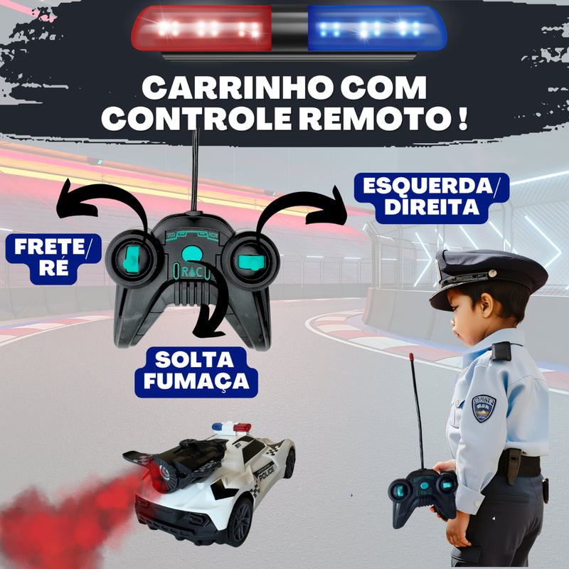 Carrinho De Polícia De Controle Veloz Solta Fumaça Com Luz