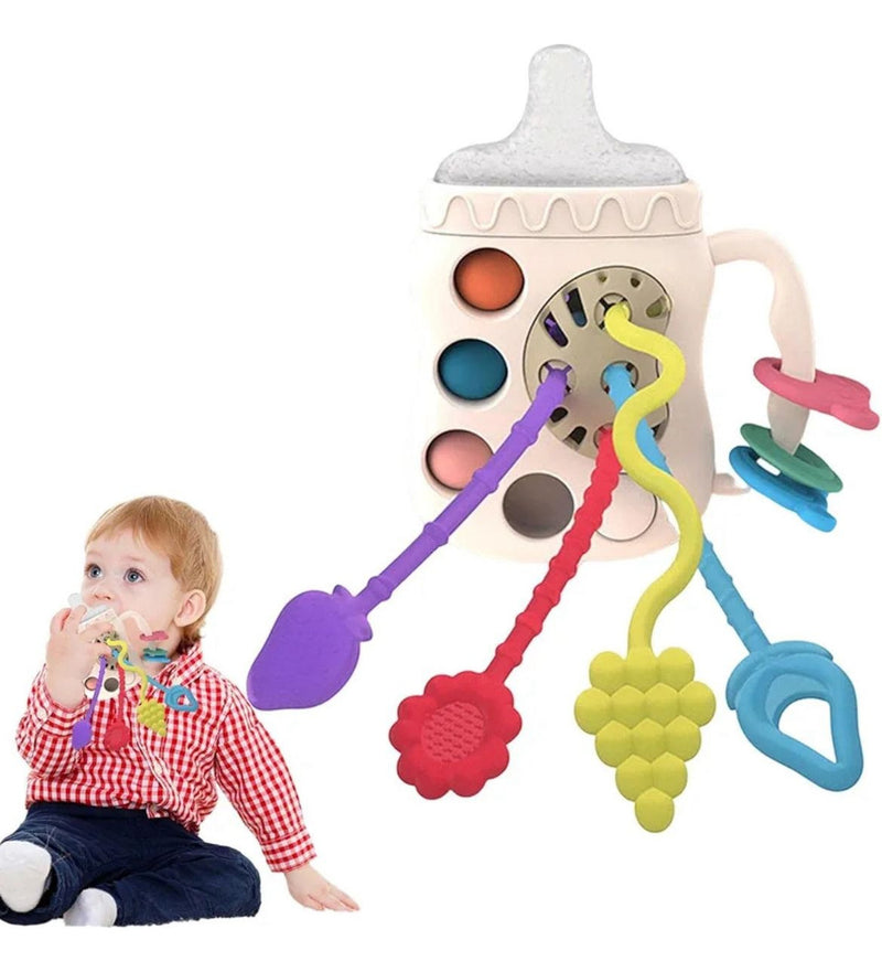 Mordedor Silicone Chocalho Bebê Formato Mamadeira Sensorial