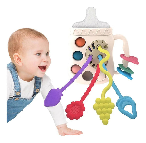 Mordedor Silicone Chocalho Bebê Formato Mamadeira Sensorial
