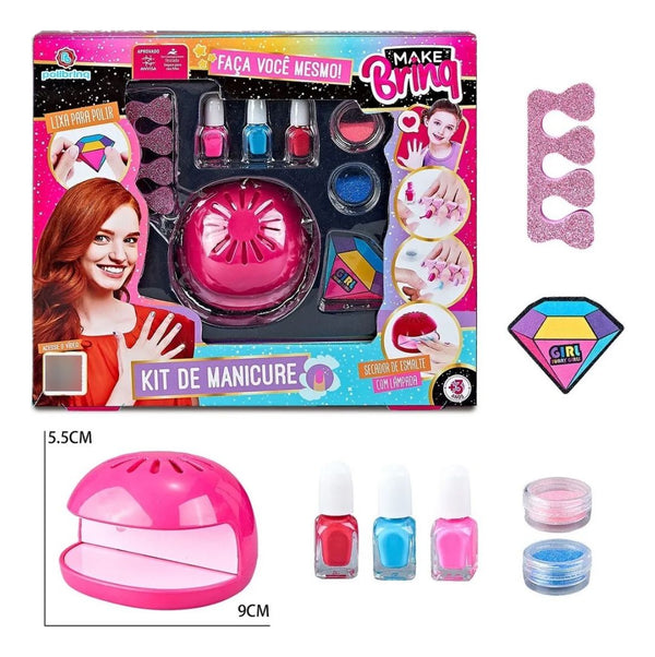Kit Manicure Infantil Cabine Esmalte Acessório Unha Decorada
