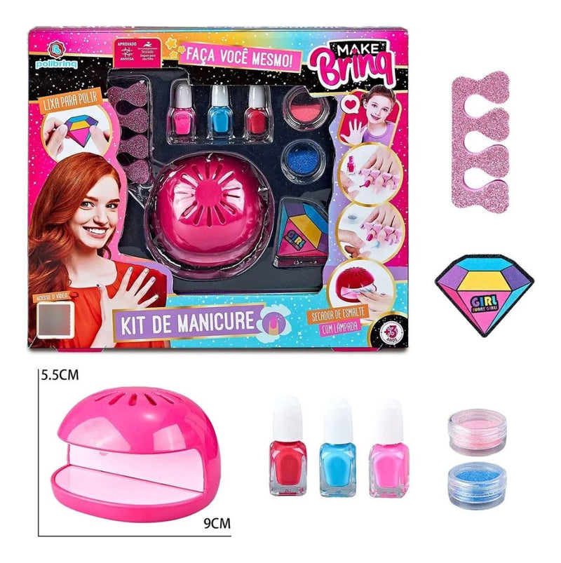 Kit Manicure Infantil Cabine Esmalte Acessório Unha Decorada