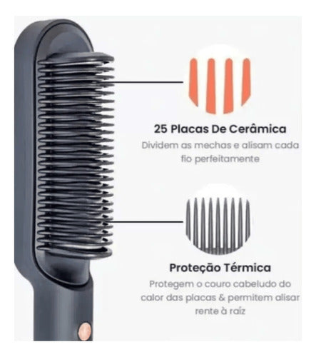 Escova Alisadora Pente Cabelo Modela 5 Temperaturas Bivolt