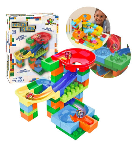 Brinquedo Pista Bolinhas De Gude Monta Blocos C/ 59 Peças
