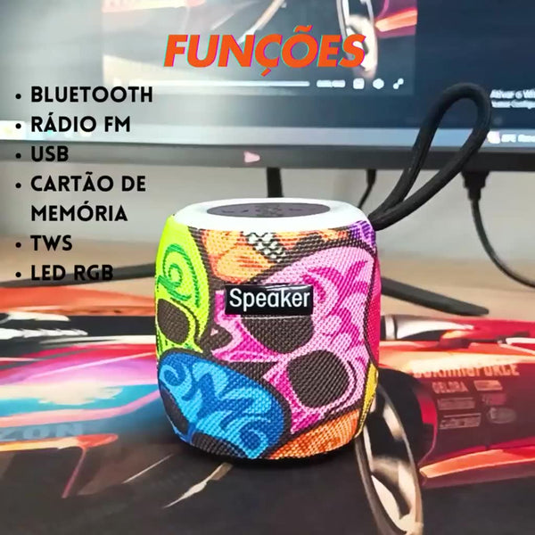 Caixa De Som TWS mini Speaker crânio Bluetooth RGB Portátil 10W usb/aux