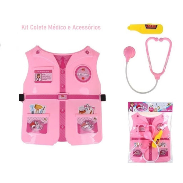 Brinquedo infantil menina Kit medica colete enfermeira