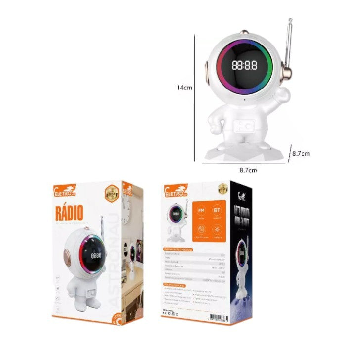 Rádio Relógio Caixa de som astronauta Bluetooth Led
