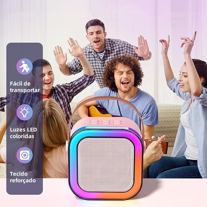 Alto-falante Portable Caixa de Som Bluetooth Karaoke profissional com Microfone Sem Fio, Luzes LED Para Home Family