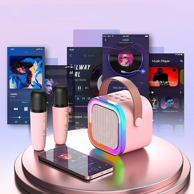 Alto-falante Portable Caixa de Som Bluetooth Karaoke profissional com Microfone Sem Fio, Luzes LED Para Home Family