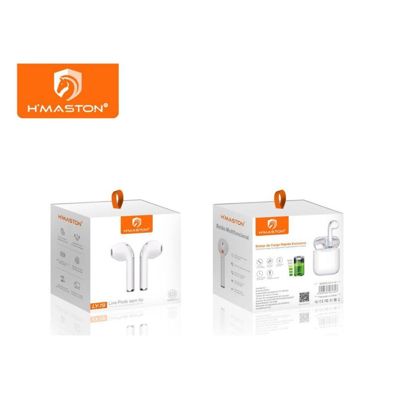 Fone De Ouvido Bluetooth Ly19 5.0 Sem Fio Hmaston Cor Branco