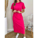 Vestido Midi em Algodão com bolso quadrado e fenda lateral