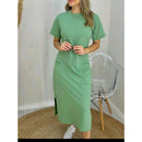 Vestido Midi em Algodão com bolso quadrado e fenda lateral