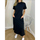 Vestido Midi em Algodão com bolso quadrado e fenda lateral