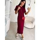 Vestido Midi em Algodão com bolso quadrado e fenda lateral