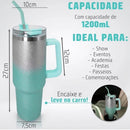 Copo térmico Brilho Glitter de aço inoxidável 1200ML com tampa e canudo de aço inoxidável