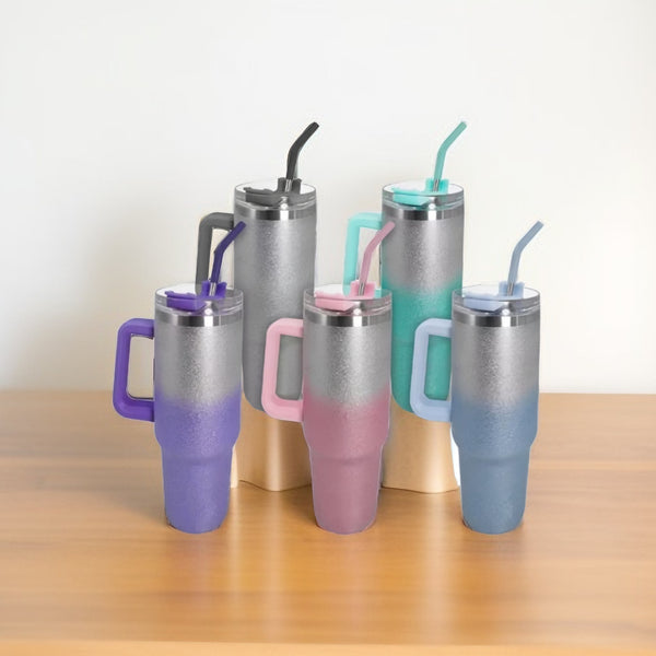 Copo térmico Brilho Glitter de aço inoxidável 1200ML com tampa e canudo de aço inoxidável