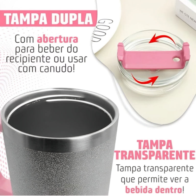 Copo térmico Brilho Glitter de aço inoxidável 1200ML com tampa e canudo de aço inoxidável
