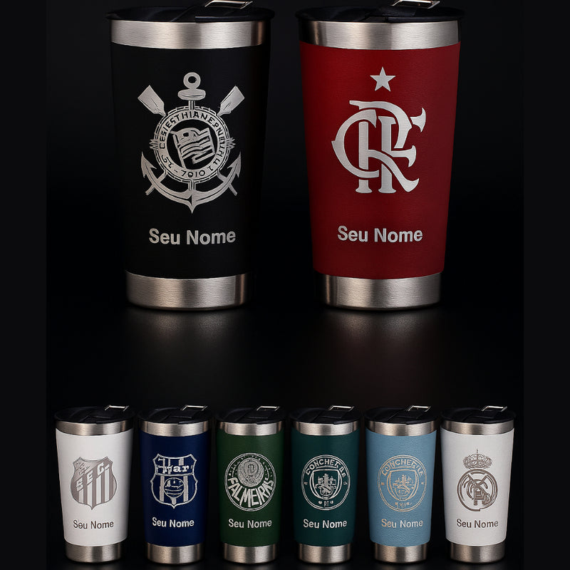Copo Termico inox Personalizado Time Brasileiros + Seu Nome gravação a laser