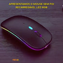 Mouse Sem Fio Wireless Recarregavel Led Rgb 2,4GHz Bluetooth Bateria Interna  Ergonômico Silencioso