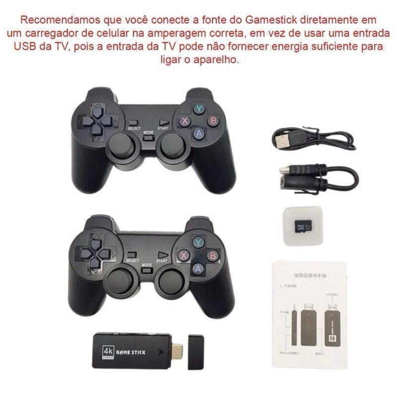 Video game Stick 4K Com 20000 Jogos  2 Controles Sem Fio Console Portatil Jogos Retro Video Game