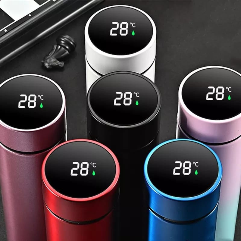Kit Garrafa Térmica Em Aço Inox Com Termômetro Digital 500ml Com Visor de LED