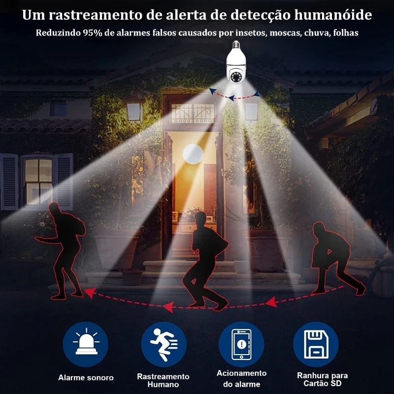 Câmera wifi ip sem fio giratória 360 com encaixe lampada bocal rosca yoosee ptz full HD visão noturna segurança - bivolt