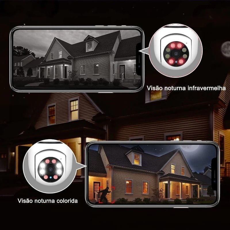 Câmera wifi ip sem fio giratória 360 com encaixe lampada bocal rosca yoosee ptz full HD visão noturna segurança - bivolt