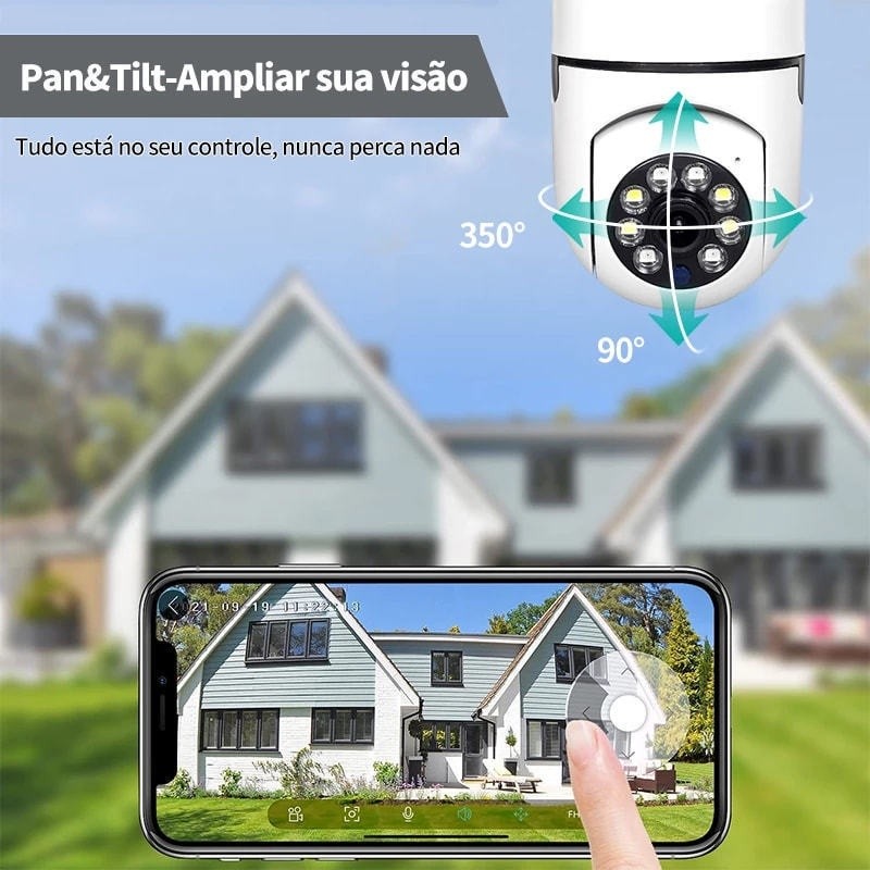 Câmera wifi ip sem fio giratória 360 com encaixe lampada bocal rosca yoosee ptz full HD visão noturna segurança - bivolt