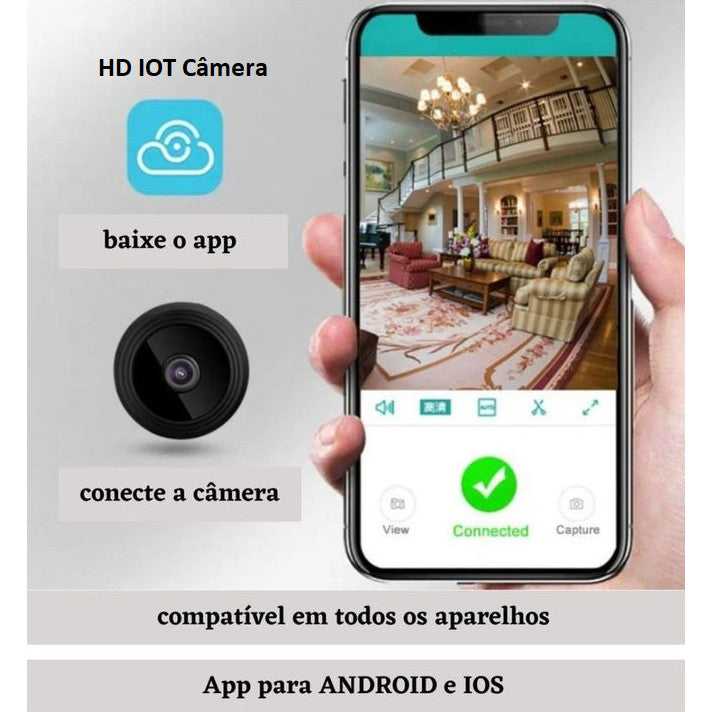 Mini Câmera de Segurança Espiã Sem Fio A9 HD com Sensor Wi-Fi e Visão Noturna 1080P