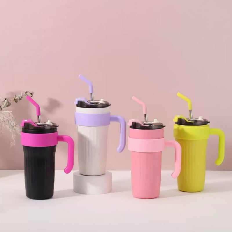 Copo térmico 800ML para cerveja refrigerante ou água com canudo tampa hermética e acabamento em pintura