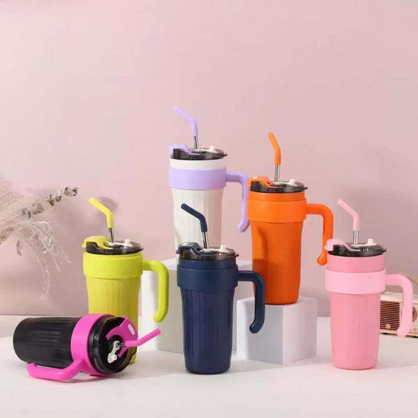 Copo térmico 800ML para cerveja refrigerante ou água com canudo tampa hermética e acabamento em pintura
